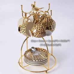 Tee- und Kaffeeservice aus Knochenporzellan mit Leopardenmuster – elegantes Trinkgeschirr aus Porzellan