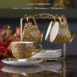 Tee- und Kaffeeservice aus Knochenporzellan mit Leopardenmuster – elegantes Trinkgeschirr aus Porzellan