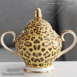 Tee- und Kaffeeservice aus Knochenporzellan mit Leopardenmuster – elegantes Trinkgeschirr aus Porzellan