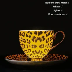 Tee- und Kaffeeservice aus Knochenporzellan mit Leopardenmuster – elegantes Trinkgeschirr aus Porzellan