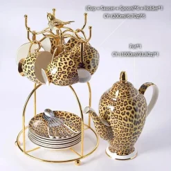 Tee- und Kaffeeservice aus Knochenporzellan mit Leopardenmuster – elegantes Trinkgeschirr aus Porzellan