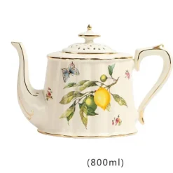 Tee- und Kaffeeservice aus Keramik – Zitronenteekanne mit goldenem Rand und Untertasse