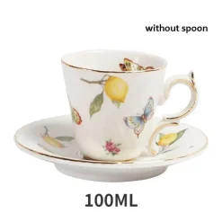 Tee- und Kaffeeservice aus Keramik – Zitronenteekanne mit goldenem Rand und Untertasse