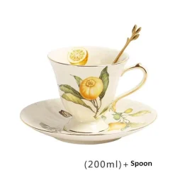 Tee- und Kaffeeservice aus Keramik – Zitronenteekanne mit goldenem Rand und Untertasse
