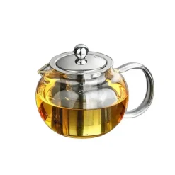 Teekanne aus Borosilikatglas mit Edelstahl-Teesieb – hitzebeständige Teekanne