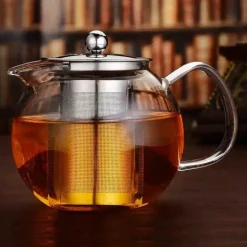 Teekanne aus Borosilikatglas mit Edelstahl-Teesieb – hitzebeständige Teekanne