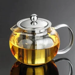 Teekanne aus Borosilikatglas mit Edelstahl-Teesieb – hitzebeständige Teekanne