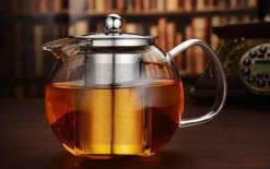 Teekanne aus Borosilikatglas mit Edelstahl-Teesieb – hitzebeständige Teekanne