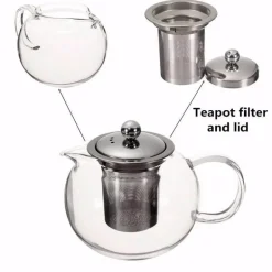 Teekanne aus Borosilikatglas mit Edelstahl-Teesieb – hitzebeständige Teekanne