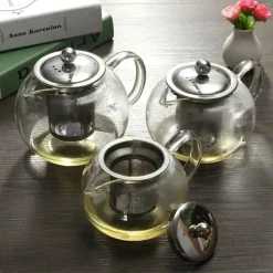 Teekanne aus Borosilikatglas mit Edelstahl-Teesieb – hitzebeständige Teekanne