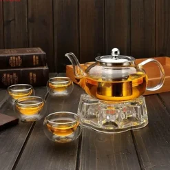 Teekanne aus Glas, Blumen-Teeset mit Sieb – elegantes Teezubehör