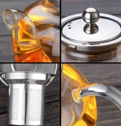 Teekanne aus Glas, Blumen-Teeset mit Sieb – elegantes Teezubehör