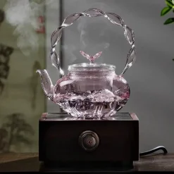 Teekanne aus Glas mit Blumenmuster und Teesieb – Eleganter Teebereiter für losen Tee