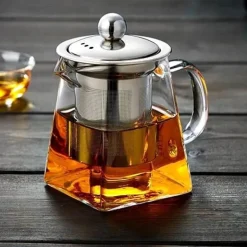 Teekanne aus Glas mit Teesieb – Elegante Teekanne aus Edelstahl