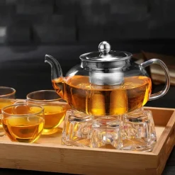 Teekannen-Set aus Glas mit Edelstahlsieb – hitzebeständige Tee- und Kaffeekanne