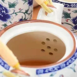 Teekannen-Set aus Porzellan – 900 ml blau-weißer Puer-Teekessel mit Tontasse