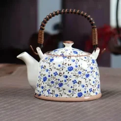 Teekannen-Set aus Porzellan – 900 ml blau-weißer Puer-Teekessel mit Tontasse