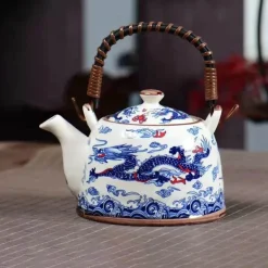 Teekannen-Set aus Porzellan – 900 ml blau-weißer Puer-Teekessel mit Tontasse