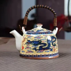 Teekannen-Set aus Porzellan – 900 ml blau-weißer Puer-Teekessel mit Tontasse