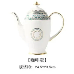 Teeservice aus Bone China – Teekanne aus Porzellan mit blauen Punkten, Tassen, Milchkännchen, Zuckerdose