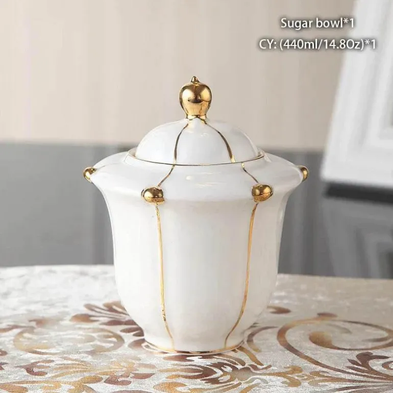 Teeservice aus Bone China – Elegante Kaffeekanne aus Porzellan, Milchkännchen, Zuckerdose