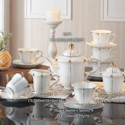 Teeservice aus Bone China – Elegante Kaffeekanne aus Porzellan, Milchkännchen, Zuckerdose