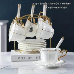 Teeservice aus Bone China – Elegante Kaffeekanne aus Porzellan, Milchkännchen, Zuckerdose