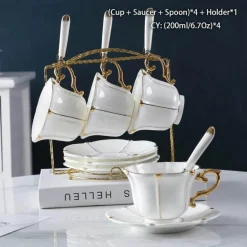 Teeservice aus Bone China – Elegante Kaffeekanne aus Porzellan, Milchkännchen, Zuckerdose