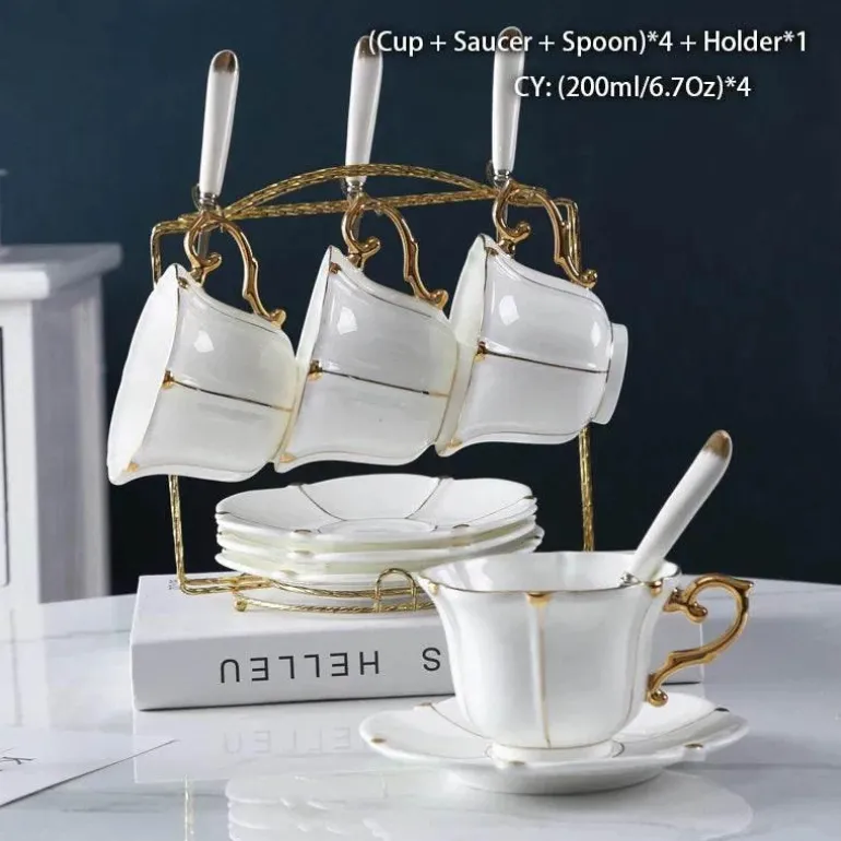 Teeservice aus Bone China – Elegante Kaffeekanne aus Porzellan, Milchkännchen, Zuckerdose