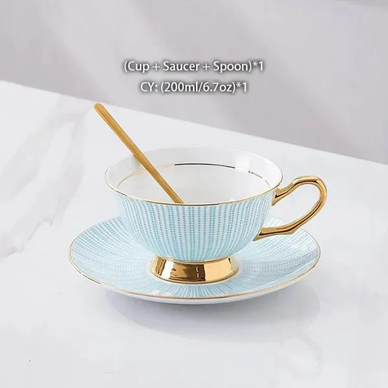 Teeservice aus goldenem Porzellan – 200 ml Tassen, Untertassen, Löffel
