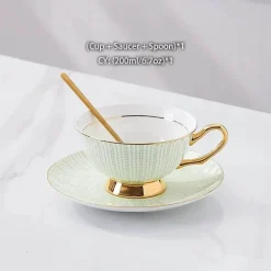 Teeservice aus goldenem Porzellan – 200 ml Tassen, Untertassen, Löffel