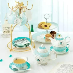 Teeservice aus Knochenporzellan, geblümter europäischer Landhausstil mit Kuchenständer