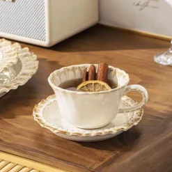 Teetassen- und Untertassenset aus Keramik – 300 ml Porzellanbecher