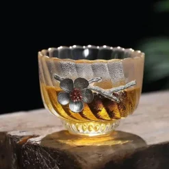 Teetassen-Set – Elegantes, geschnitztes Zinnglas, hitzebeständiges Puer-Design