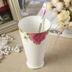 Teetassen-Set aus Bone China mit Blumenmuster – elegantes europäisches Design mit Löffel