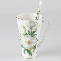 Teetassen-Set aus Bone China mit Blumenmuster – elegantes europäisches Design mit Löffel