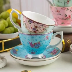 Teetassen-Set aus Bone China mit Blumenmuster – 180 ml Nachmittagsteetassen