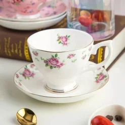 Teetassen-Set aus Bone China mit Blumenmuster – 180 ml Nachmittagsteetassen