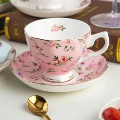 Teetassen-Set aus Bone China mit Blumenmuster – 180 ml Nachmittagsteetassen