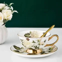 Teetassen-Set aus Bone China – Elegante Nachmittagstee-Becher mit Löffel