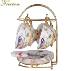 Teetassen-Set aus Bone China – Pastorales Vogel-Design, 200 ml, englische Kaffeetassen aus Porzellan