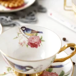 Teetassen-Set aus Bone China – Pastorales Vogel-Design, 200 ml, englische Kaffeetassen aus Porzellan
