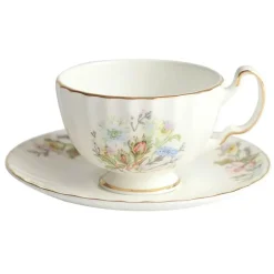 Teetassen-Set aus Bone China mit Blumenmuster – Teetasse und Snackteller für den Einsatz im Büro