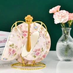 Teetassen-Set aus Bone China – 2-teilig, Blumenmuster, Porzellan, Kaffeetasse, Geschenk, 200 ml