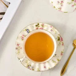 Teetassen-Set aus Bone China – 2-teilig, Blumenmuster, Porzellan, Kaffeetasse, Geschenk, 200 ml