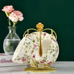 Teetassen-Set aus Bone China – 2-teilig, Blumenmuster, Porzellan, Kaffeetasse, Geschenk, 200 ml