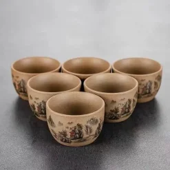 Teetassen-Set aus Keramik – handbemalt, japanisch-chinesischer Puer-Stil