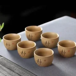 Teetassen-Set aus Keramik – handbemalt, japanisch-chinesischer Puer-Stil