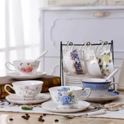 Teetassen-Set aus Keramik – elegante Kaffeetassen aus britischem Porzellan, 200 ml