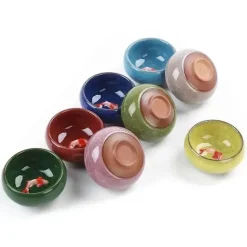 Teetassen-Set aus Keramik mit goldenem Fisch – chinesisches Jingdezhen-Design